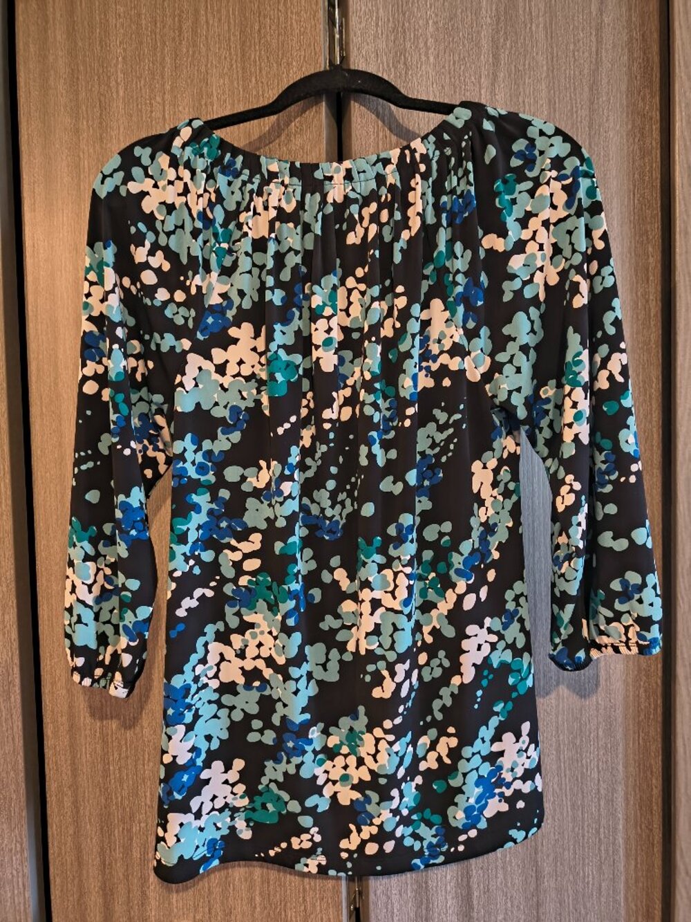 Style & Co Blue White Black Polka Dot Long Sleeved Blouse Medium Office Casual - Picture 4 of 7